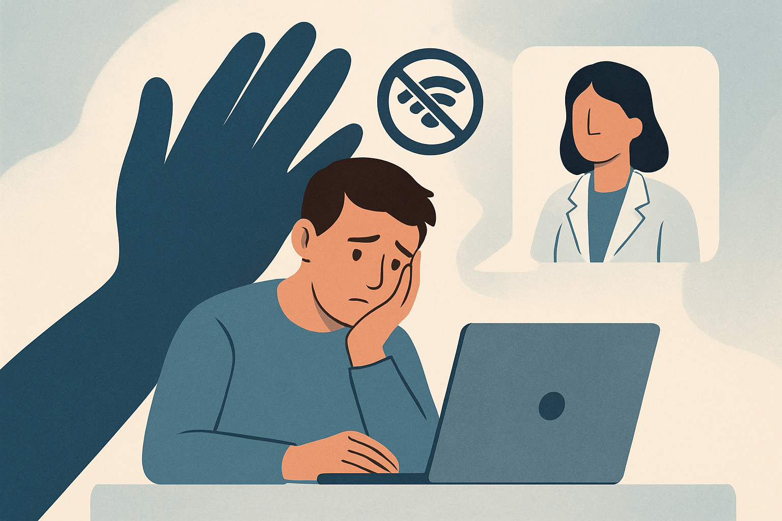 Person vor Computer-Bildschirm mit Online-Casino-Symbolen und Warnsignalen im Hintergrund