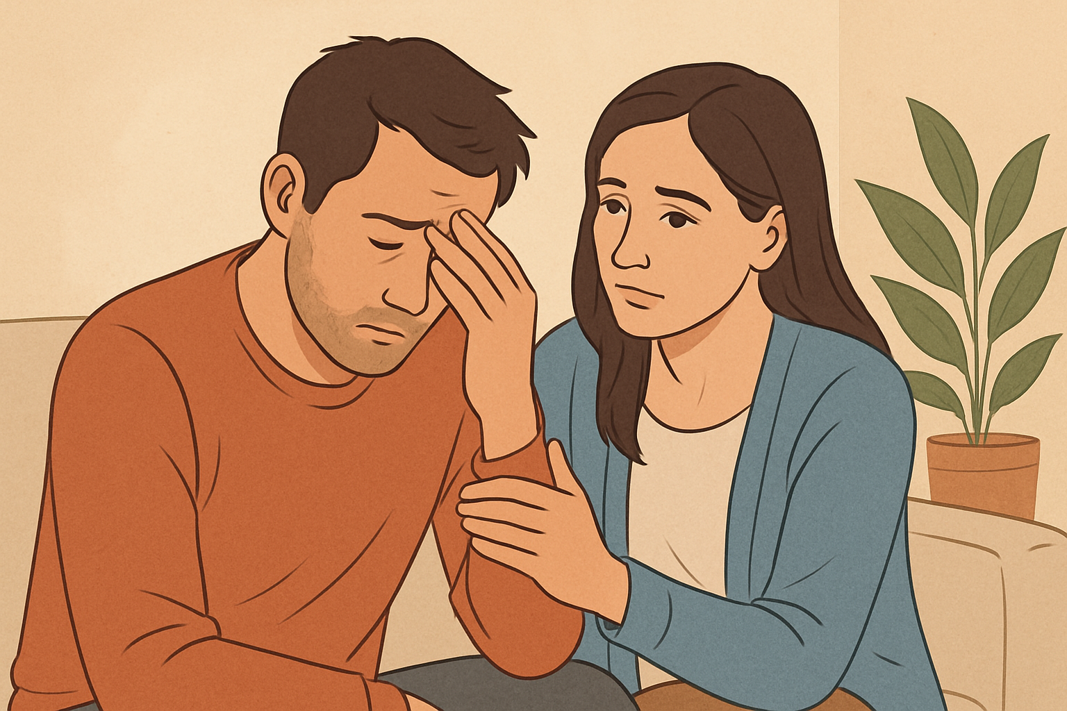 Zwei Personen im unterstützenden Gespräch, symbolisiert Hilfe für Angehörige von Spielsüchtigen