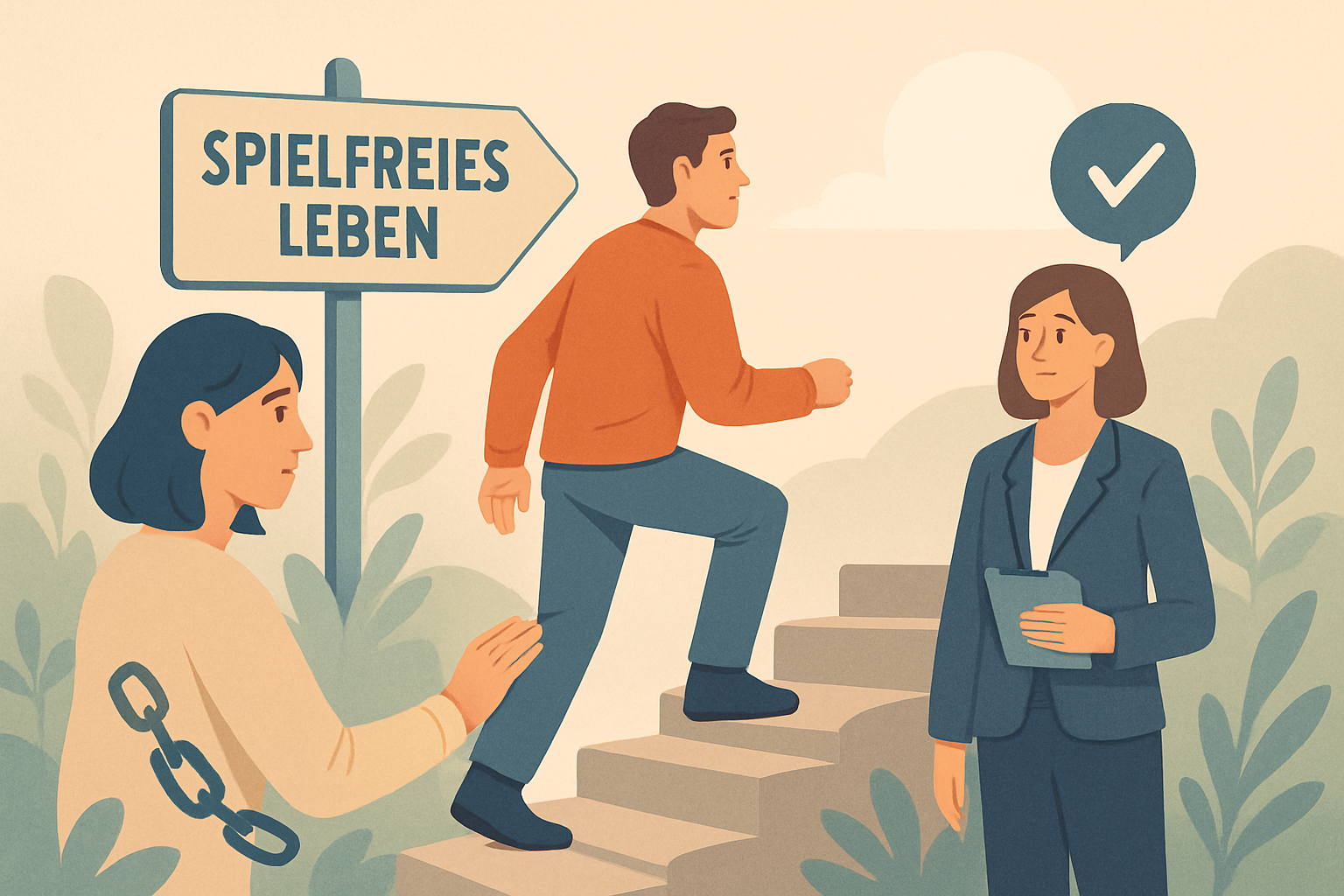 Person blickt hoffnungsvoll in die Zukunft auf einem Weg durch eine sonnige Landschaft