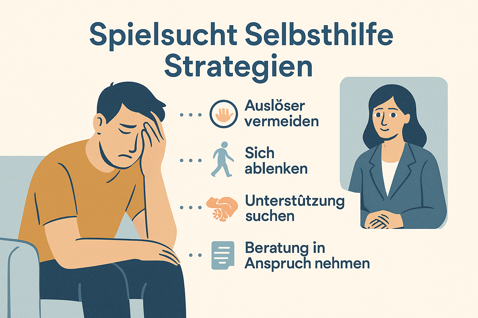 Person plant positiv ihre Zukunft ohne Glücksspiel mit Notizen und Selbsthilfe-Strategien